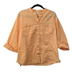 J. Jill Women's Blouse Size XL Peach Orange Cotton Button Down Shirt 3/4 Sleeve